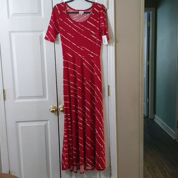 LulaRoe Ana red white  striped maxi dress Sz S NWT Valentines Party comfy - Picture 1 of 6
